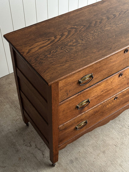 Antique Oak Three-Drawer Chest of Drawers, 19th Century