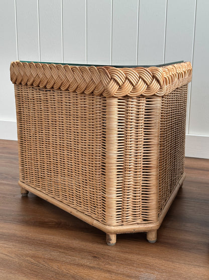 Vintage Brown Jordan Braided Wicker Side Tables, Pair
