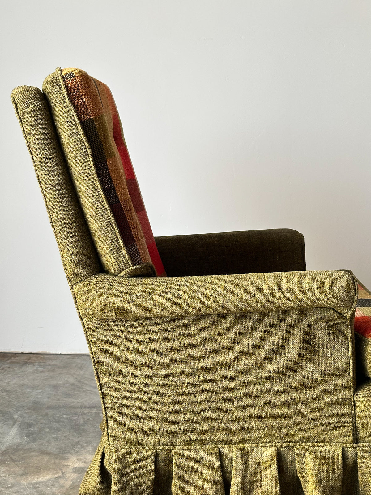 Olive Tweed Swivel Rocker with Patchwork Plaid Upholstery, 1970s