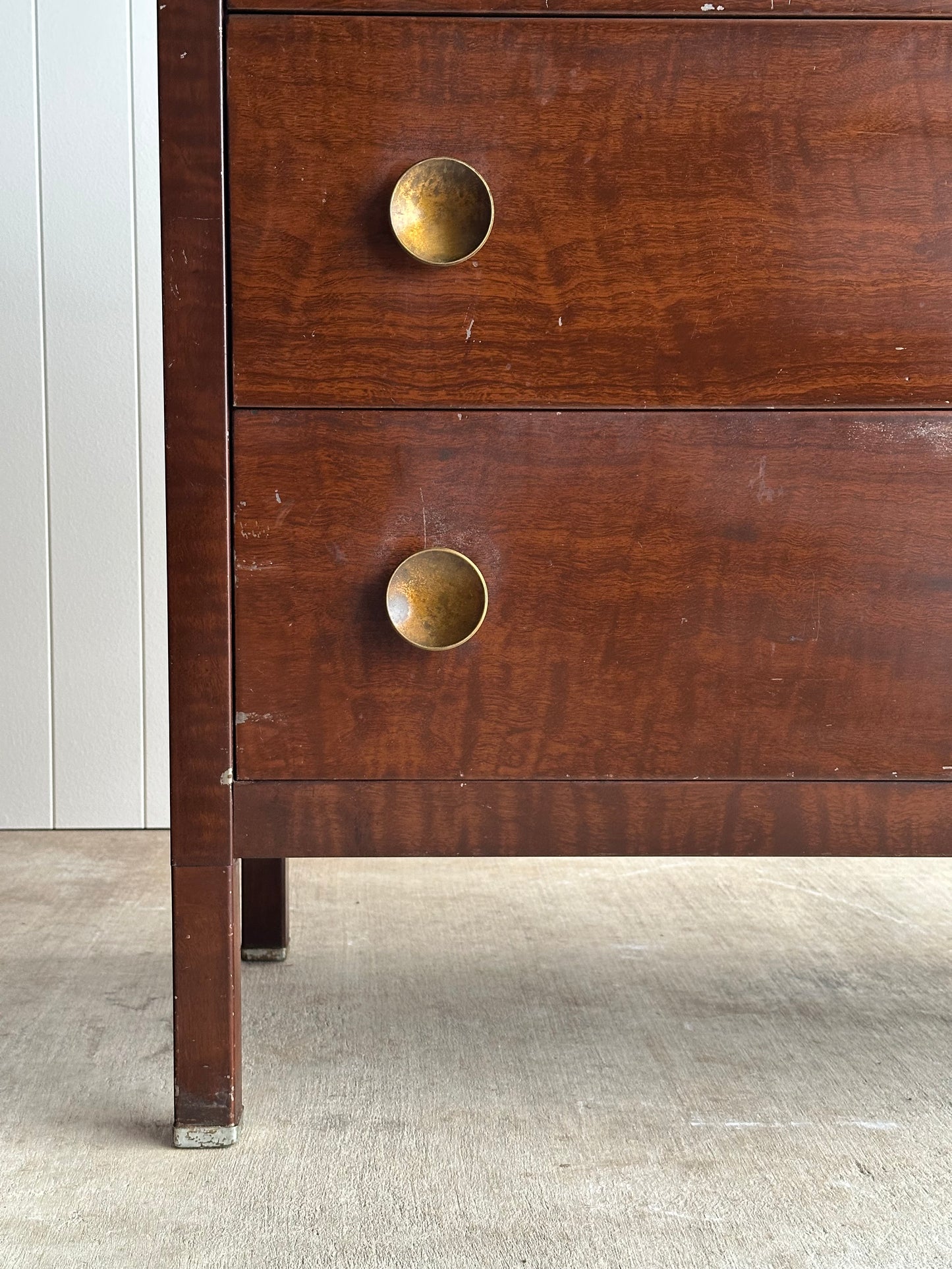 Vintage Norman Bel Geddes Steel Chest of Drawers With Brass Pulls, C. 1930s