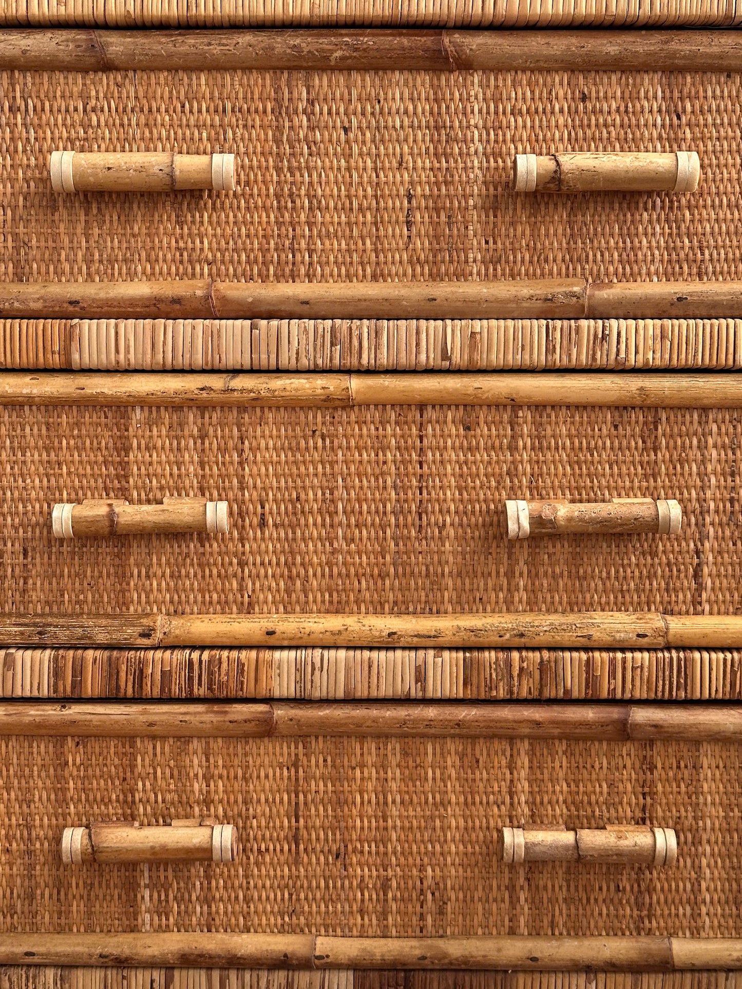 1970s Vintage Woven Rattan Chest of Drawers