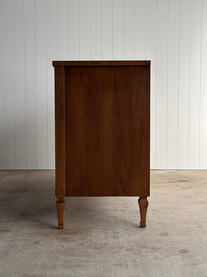 Vintage Ward Walnut Nine-Drawer Triple Dresser with Fluted Details