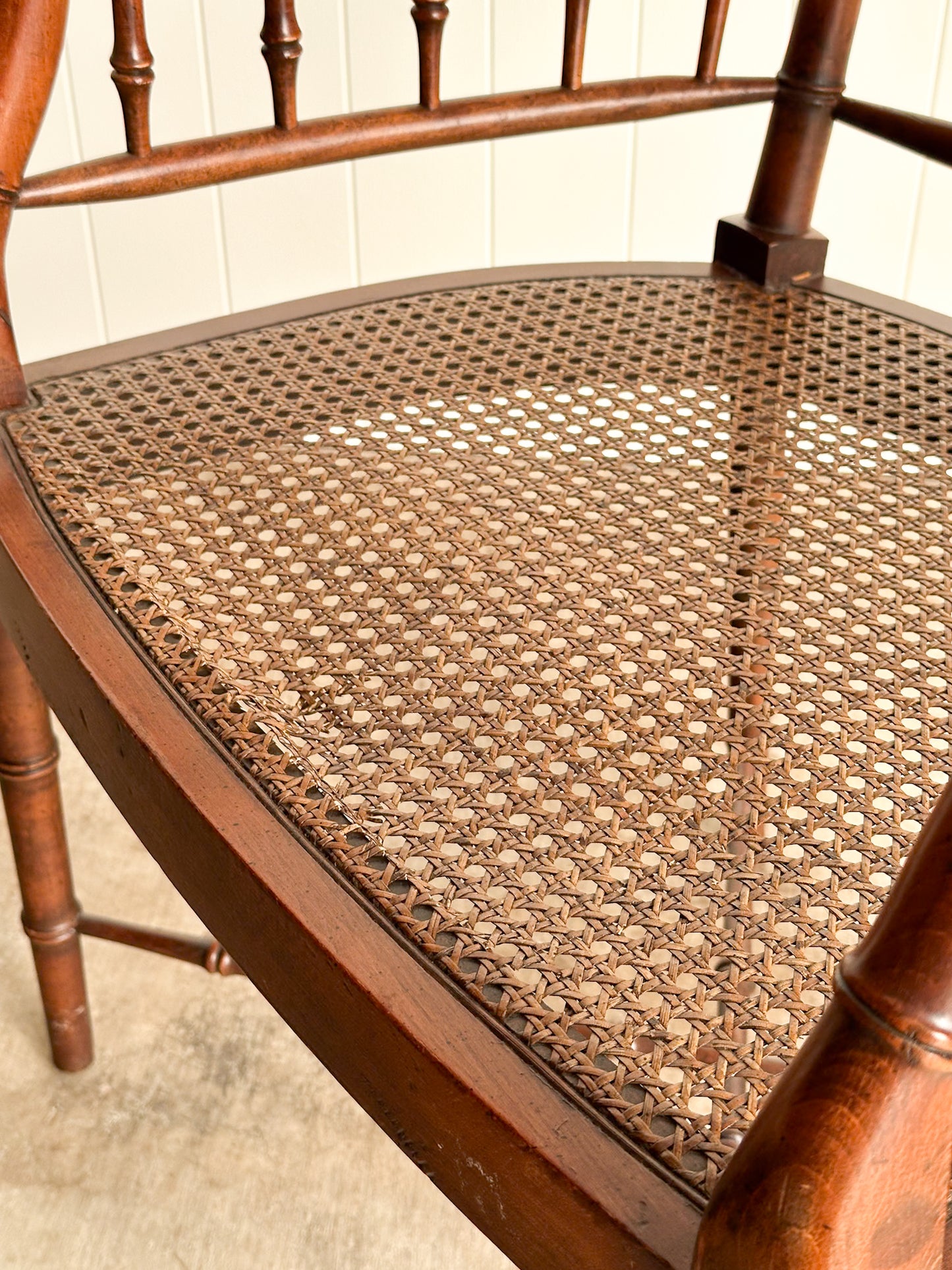 Vintage Wooden Armchair with Cane Seat