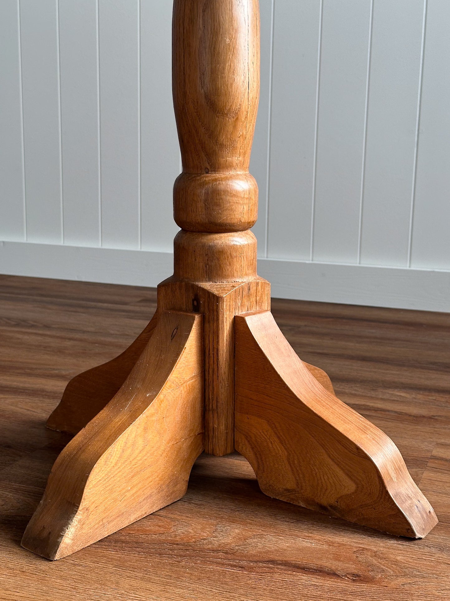 Vintage Handcrafted Oak Pedestal Game Table with Inlaid Chessboard