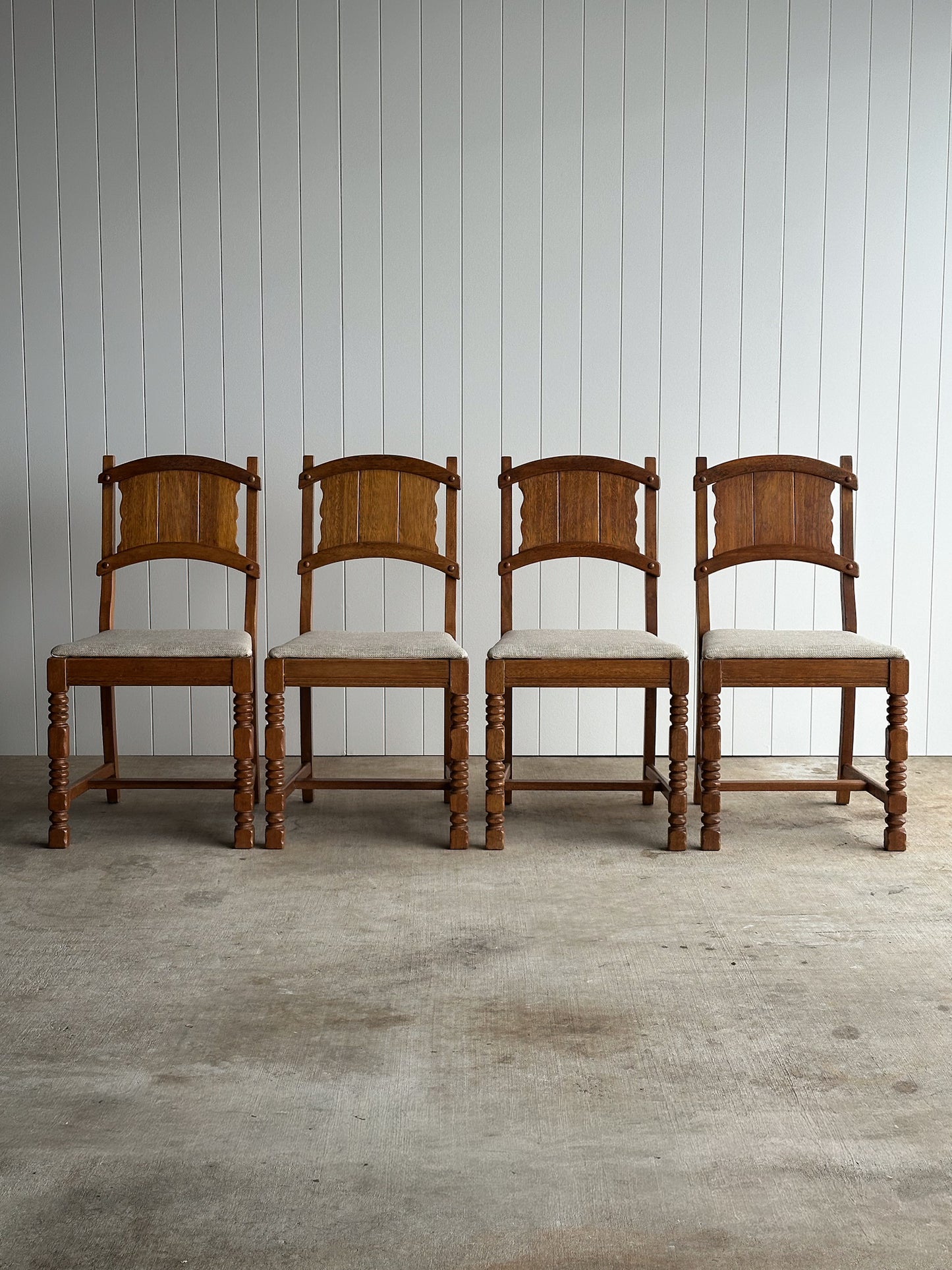 Set of Four Antique English Oak Dining Chairs, C. 1900