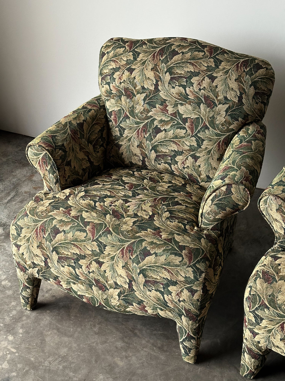 Sage Acanthus Tapestry Club Chairs, John Hutton for Donghia Luciano, 1990s, Pair