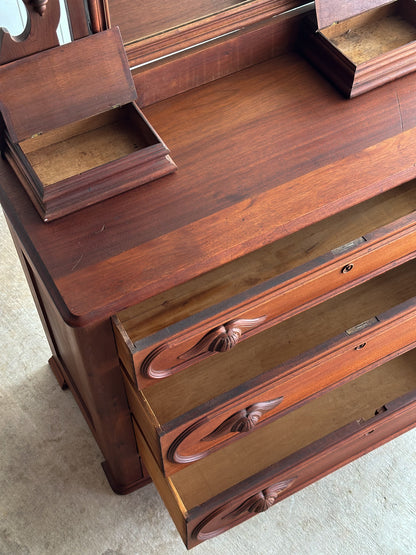 Antique Mid-19th Century Walnut Dresser with Hidden Drawer