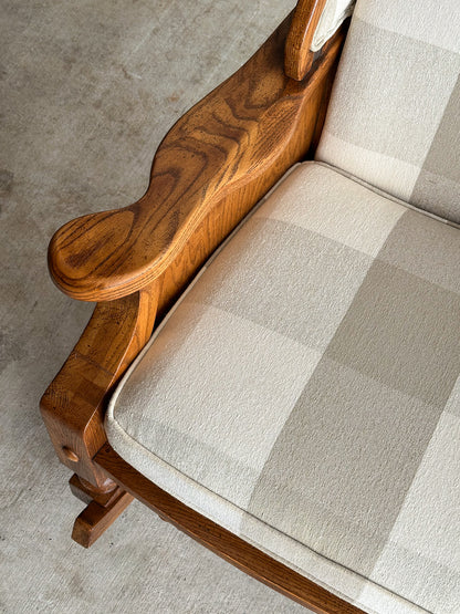 Studio Craft Oak Wingback Rocking Chair With Carved Rail, C. 1970s