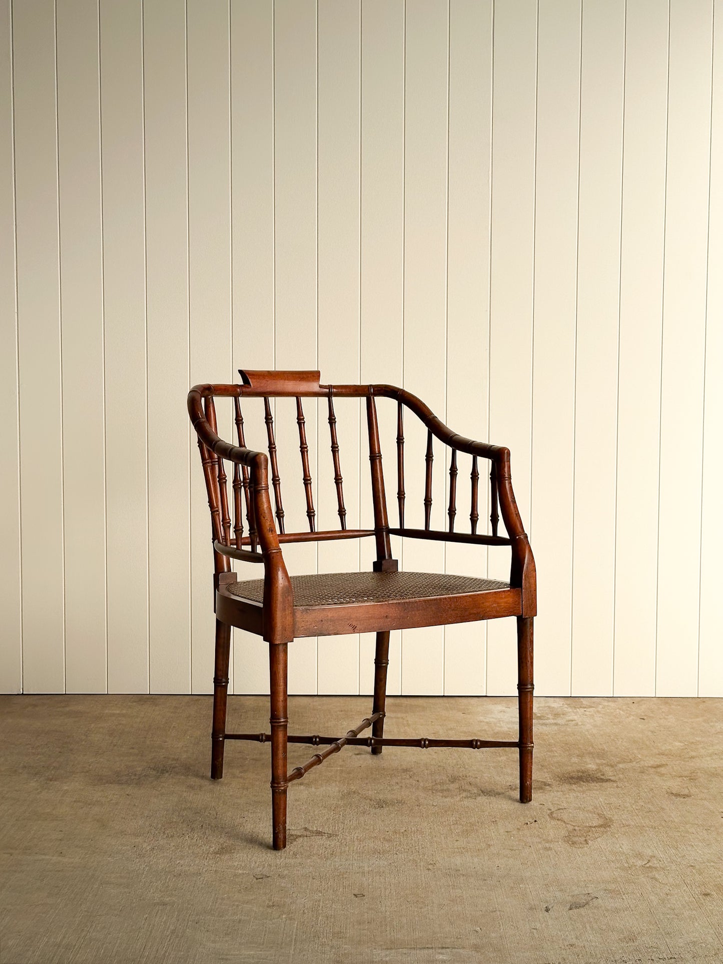 Vintage Wooden Armchair with Cane Seat