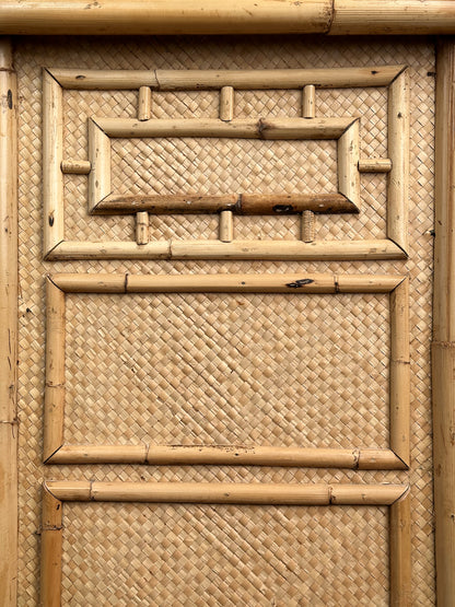 Vintage Woven Rattan Six-Drawer Dresser