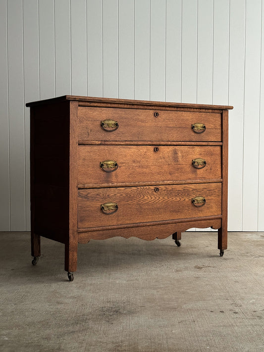 Antique Oak Three-Drawer Chest of Drawers, 19th Century
