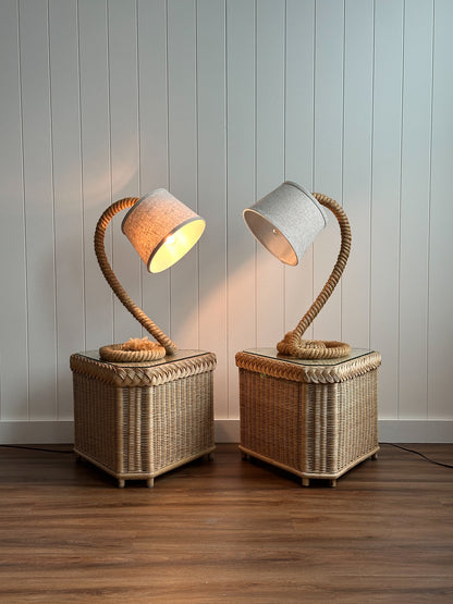 Vintage French Mid-Century Rope Table Lamps, Pair