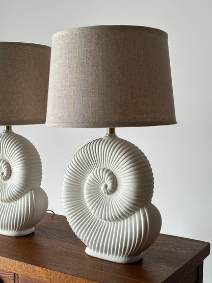 Vintage Plaster Nautilus Table Lamps, Pair
