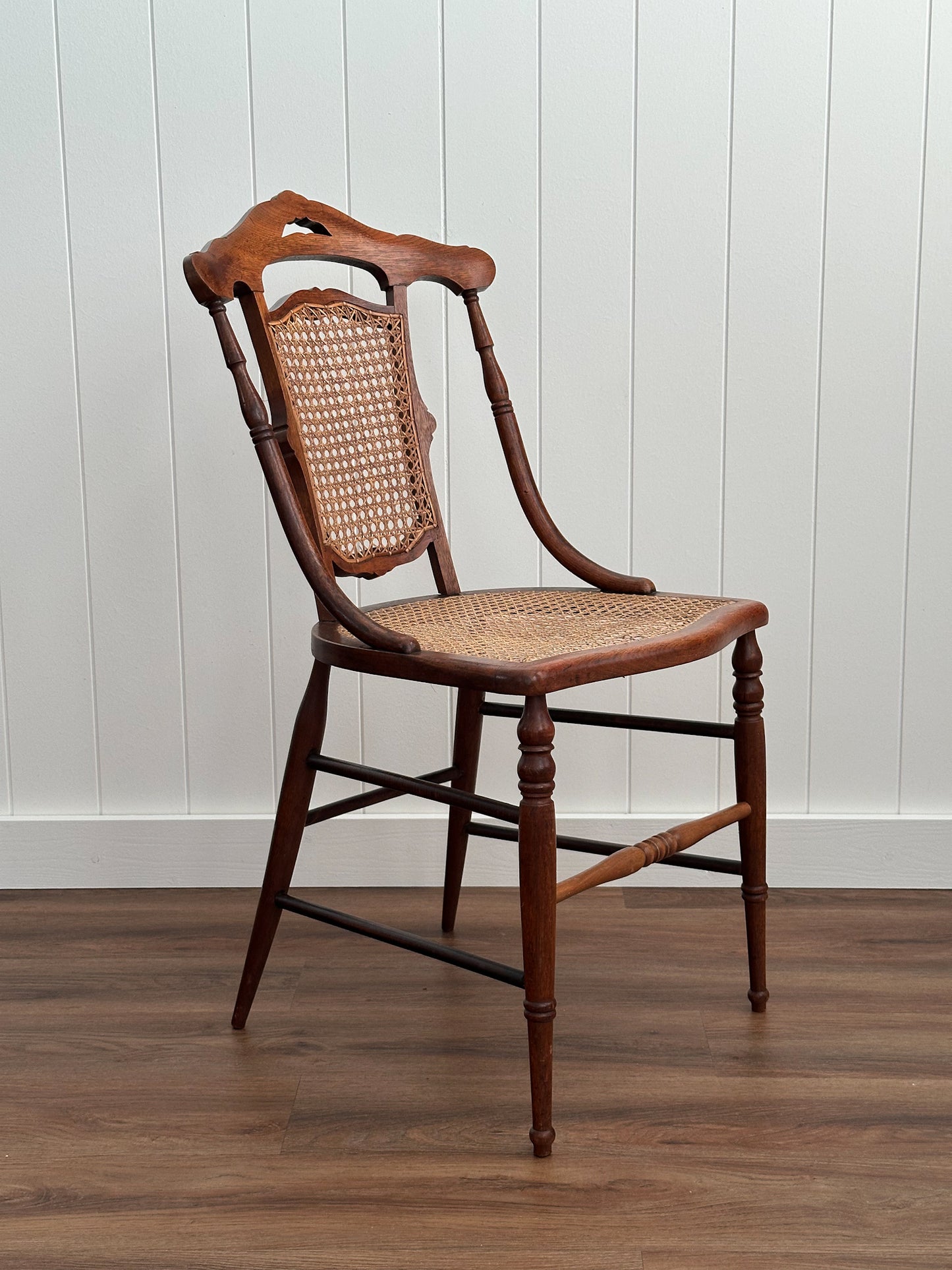 Victorian-Era Antique Cane & Wood Dining Chairs, Set of Four