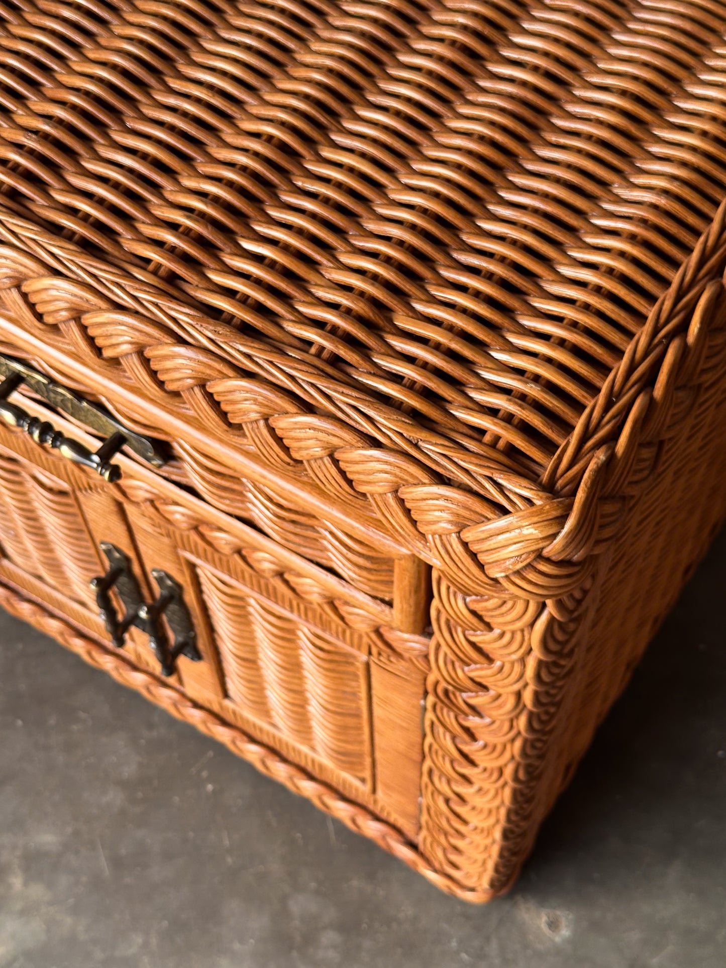 Vintage Woven Wicker Nightstand
