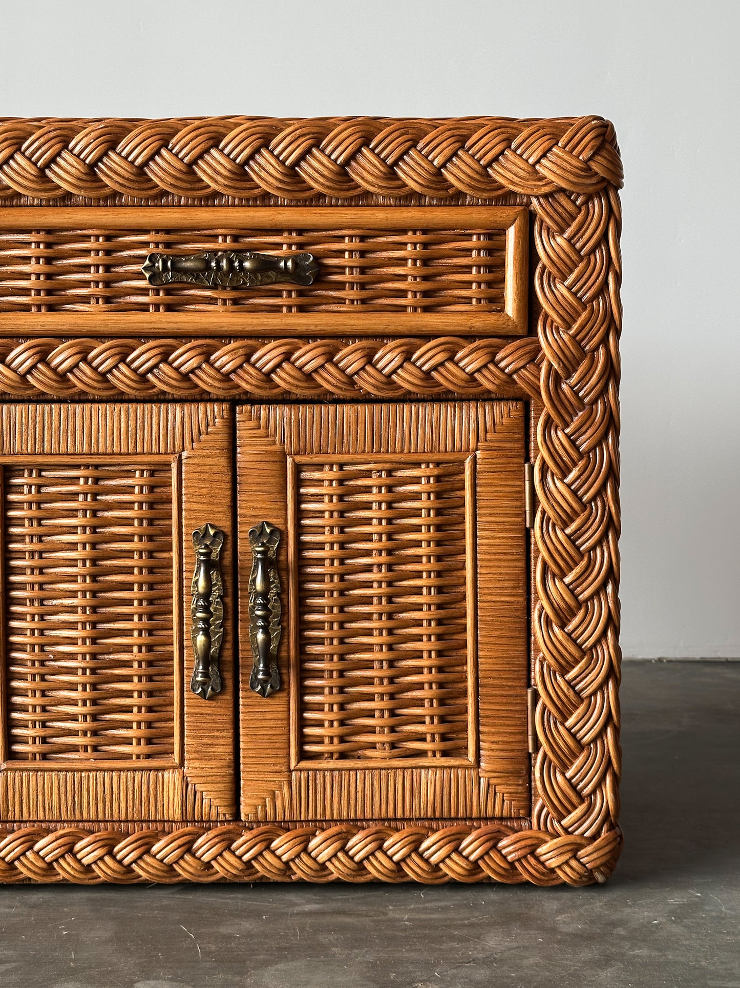 Vintage Woven Wicker Nightstand