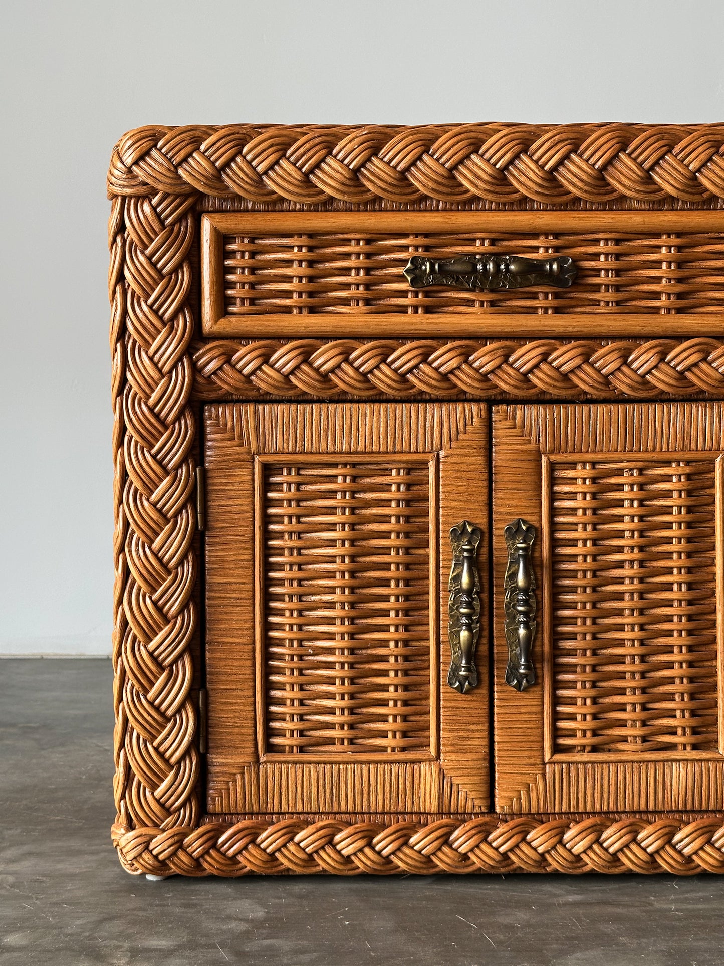 Vintage Woven Wicker Nightstand