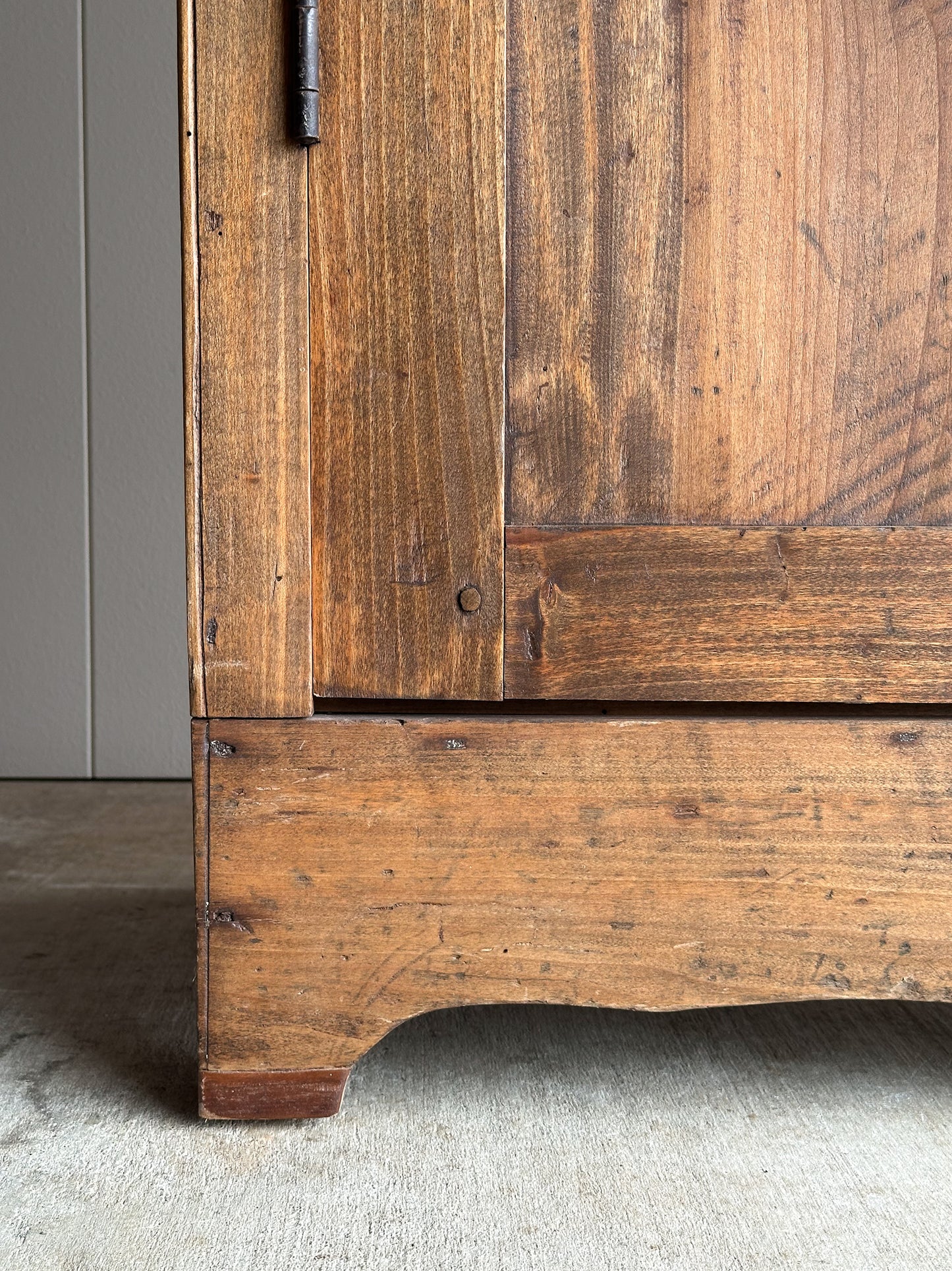 Antique Pine Cupboard Cabinet With Carved Crest
