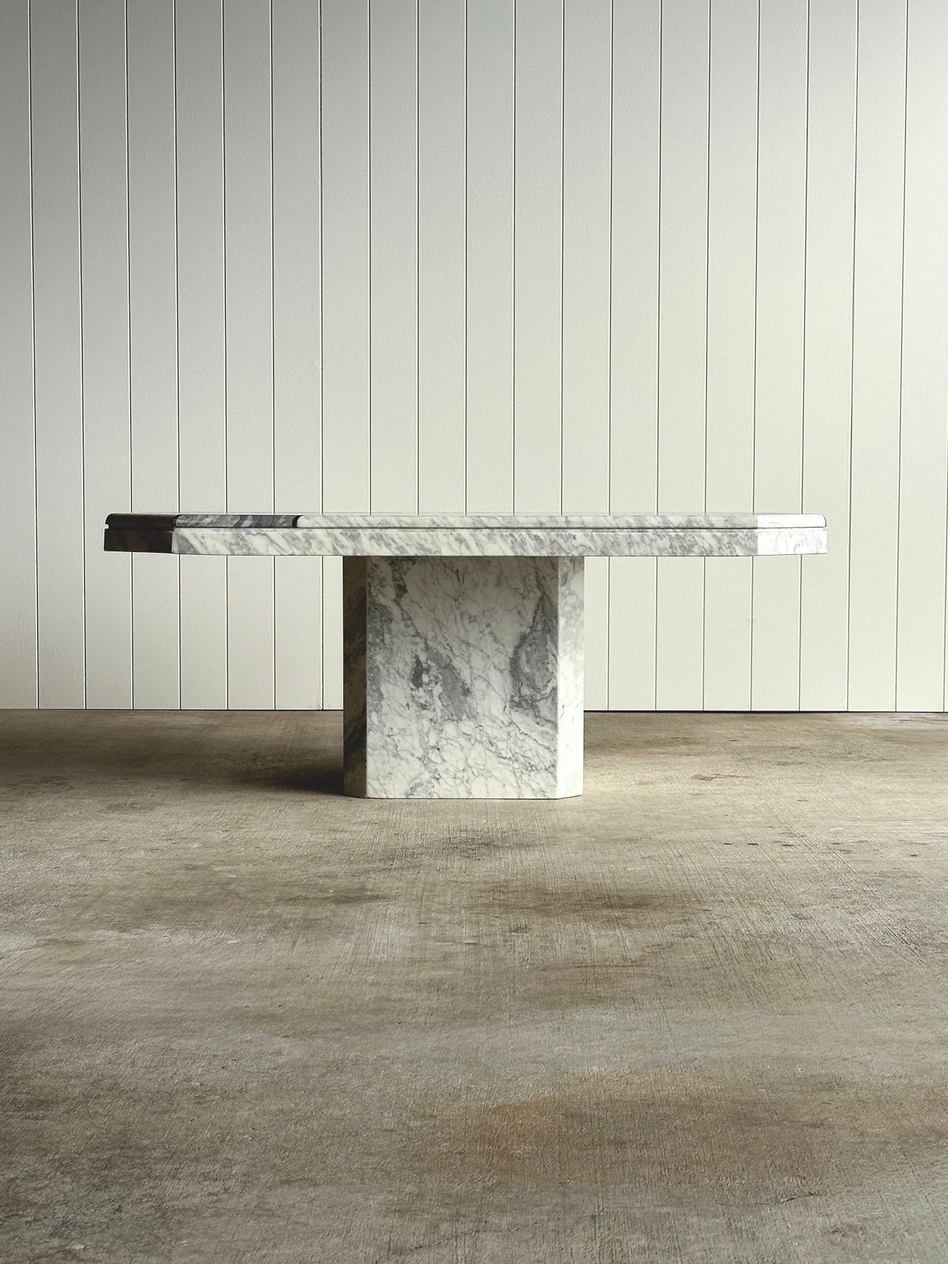 1970s Italian Carrara & Bardiglio Marble Inlaid Coffee Table