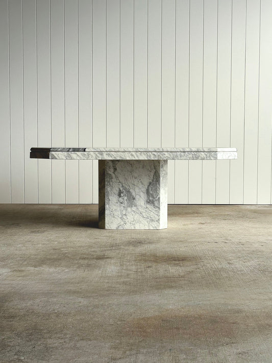 1970s Italian Carrara & Bardiglio Marble Inlaid Coffee Table