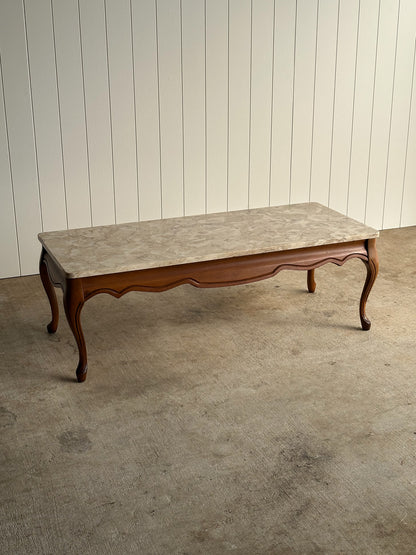 Vintage French Provincial Carved Maple Coffee Table with Marble Top