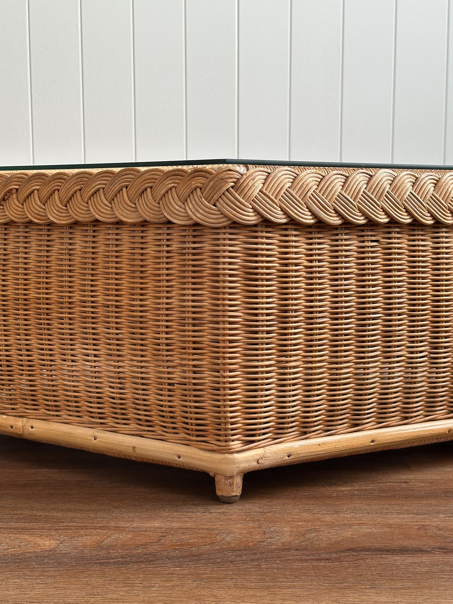 Vintage Brown Jordan Braided Wicker Coffee Table