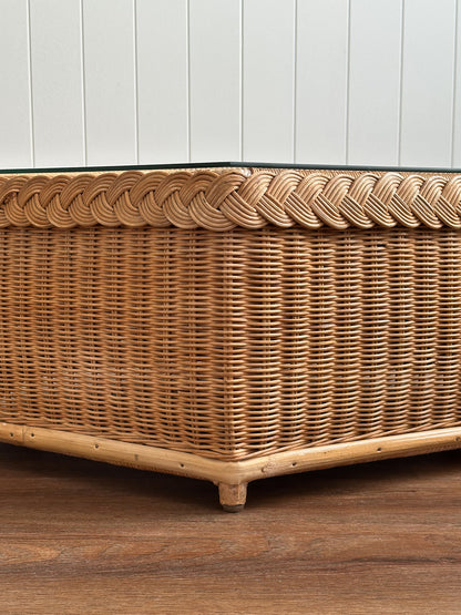 Vintage Brown Jordan Braided Wicker Coffee Table
