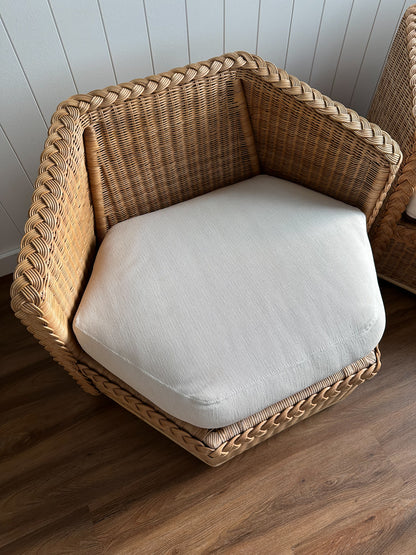 Vintage Brown Jordan Braided Wicker Lounge Chairs, Pair