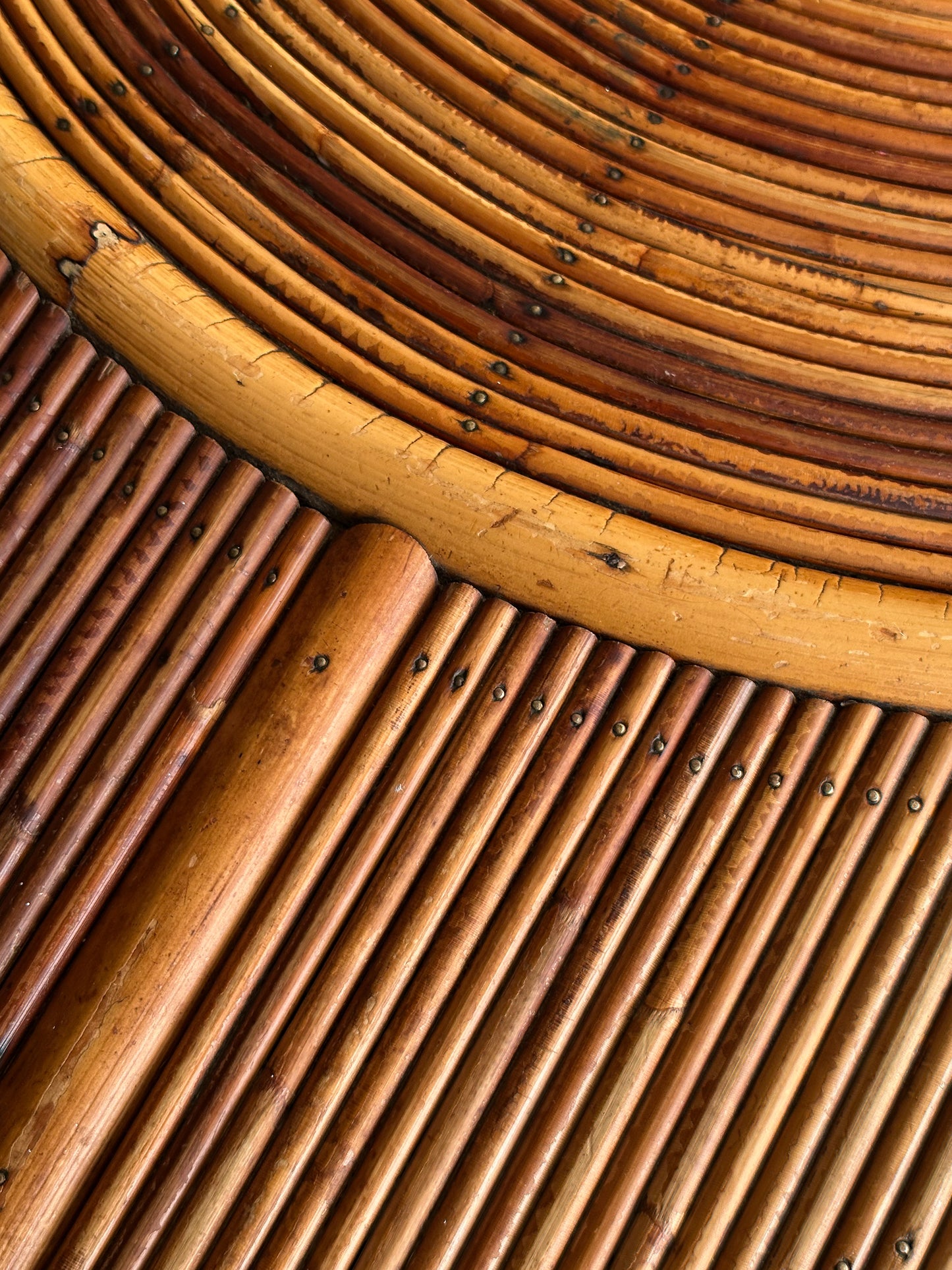 Vintage Monumental Rattan Sunburst Coffee Table, C. 1970s