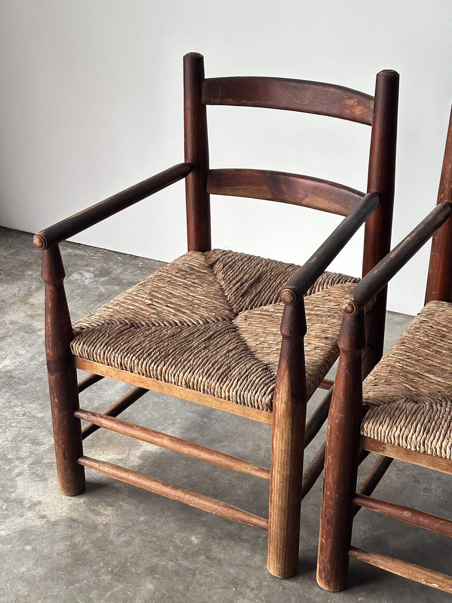 Rustic Pine Hearth Armchairs, France, Mid-20th Century, Set of Four