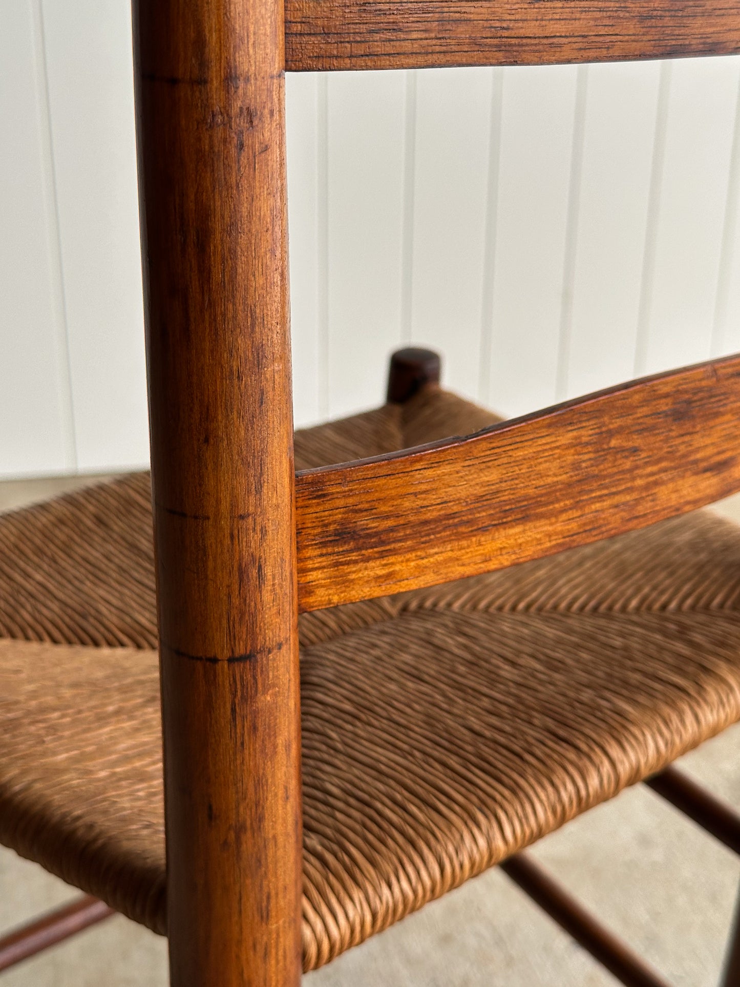 Antique Shaker Ladderback Chair with Hand-Woven Rush Seat, C. 1910