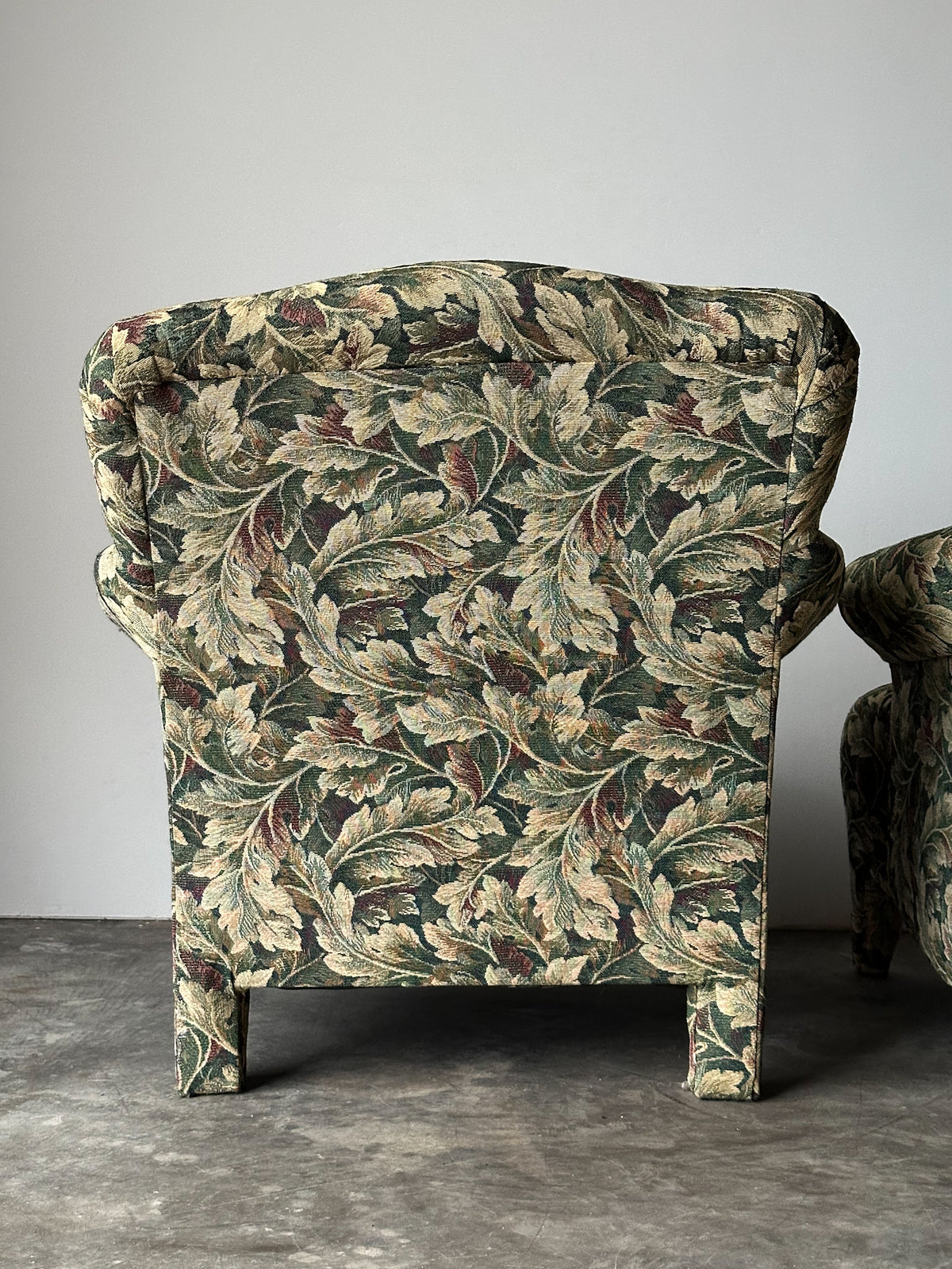 Sage Acanthus Tapestry Club Chairs, John Hutton for Donghia Luciano, 1990s, Pair