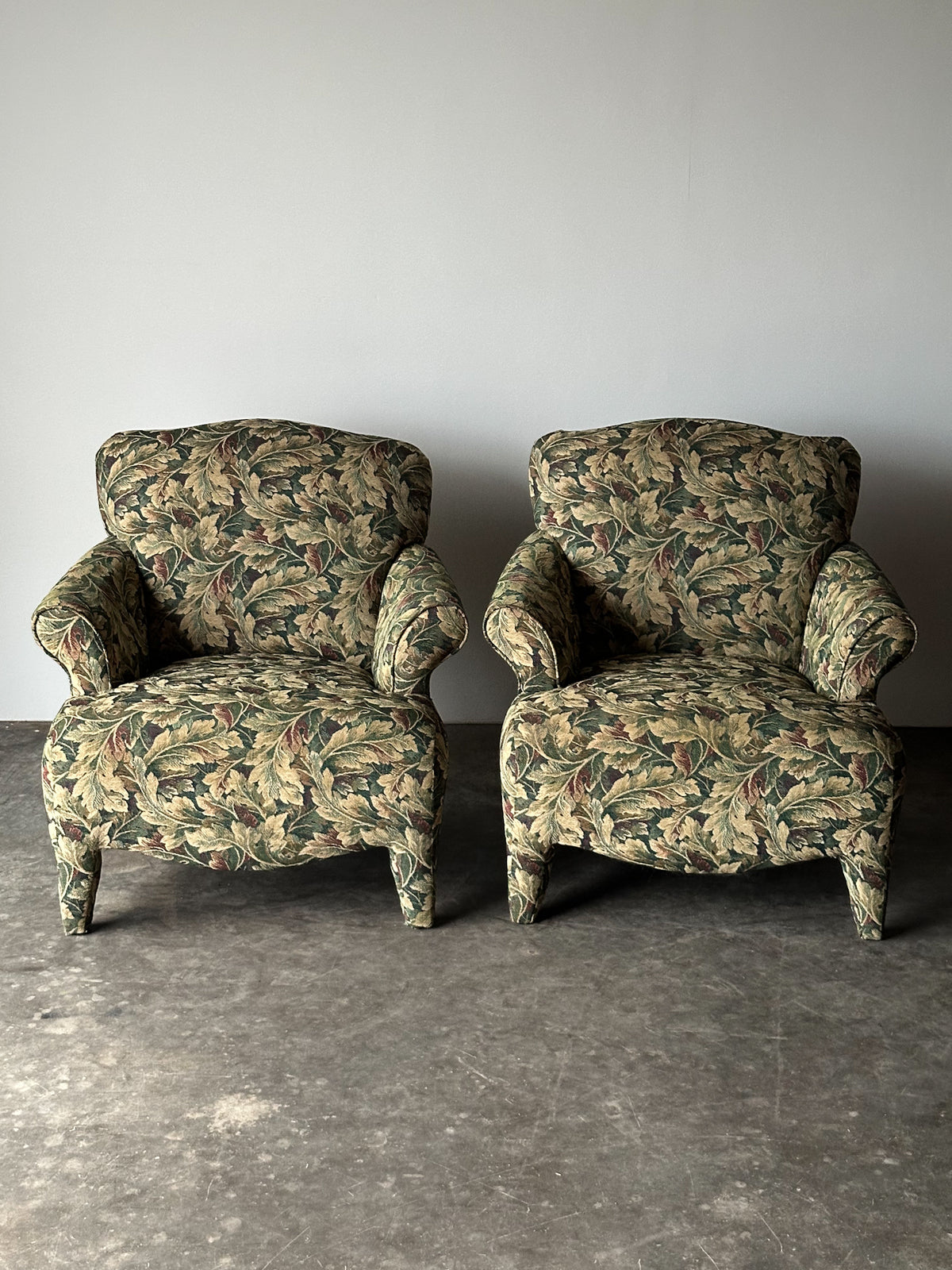Sage Acanthus Tapestry Club Chairs, John Hutton for Donghia Luciano, 1990s, Pair