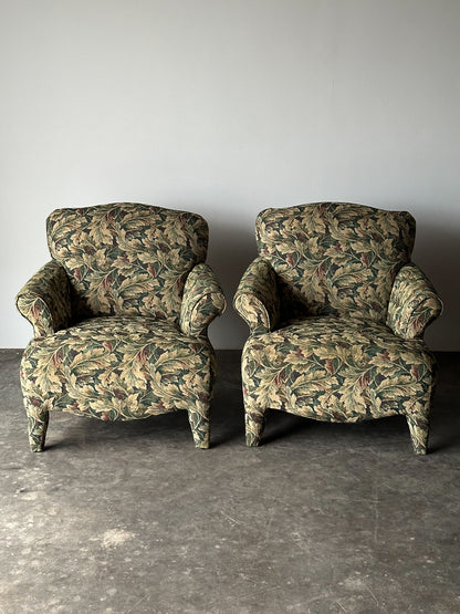 Sage Acanthus Tapestry Club Chairs, John Hutton for Donghia Luciano, 1990s, Pair