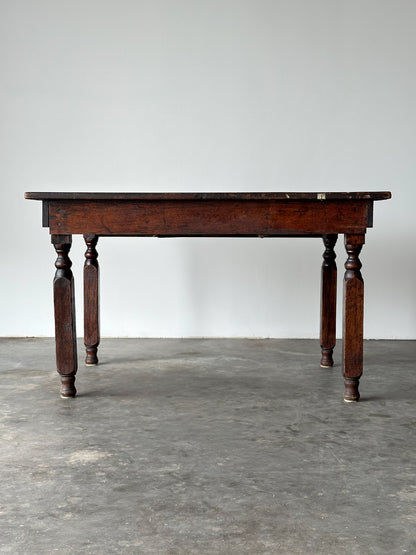 Antique Oak General Store Table With Interesting Newspaper Top, Late 19th Century
