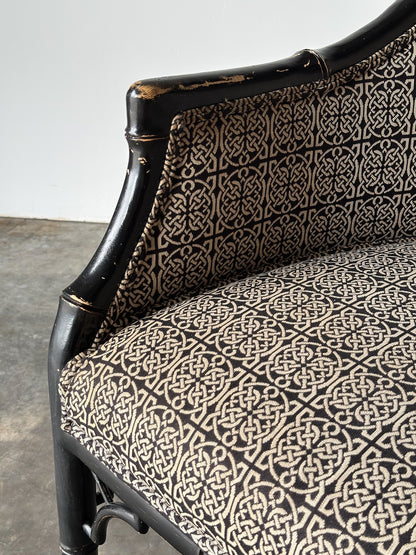 Black Lacquered Faux Bamboo Barrel-Back Armchair, 1980s