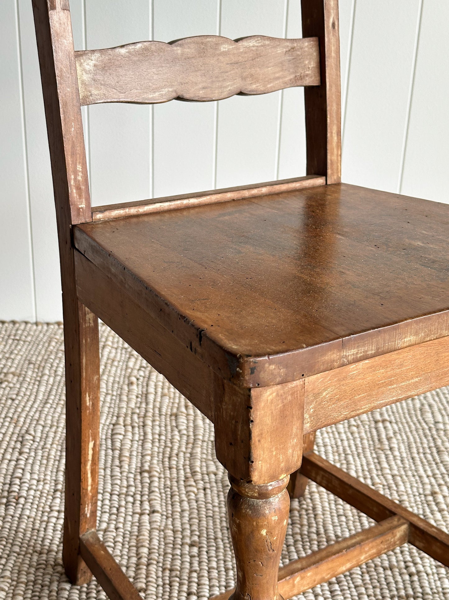 Antique Ladderback Scalloped Accent Dining Chairs, Pair