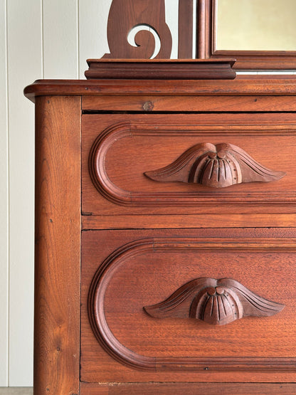 Antique Mid-19th Century Walnut Dresser with Hidden Drawer