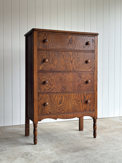 Antique Quarter Sawn Tiger Oak Chest of Drawers