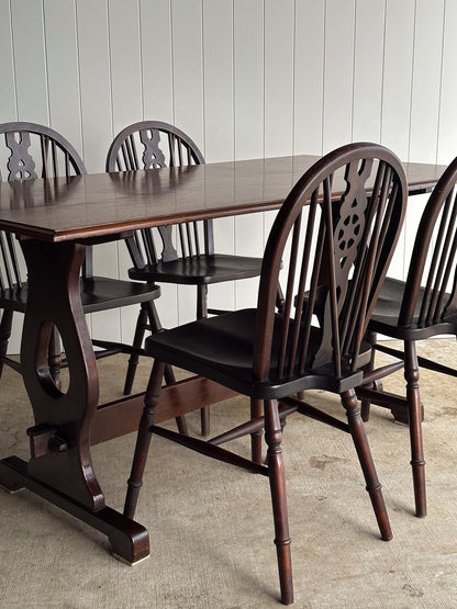 Antique English Country Oak Trestle Dining Table
