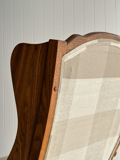 Studio Craft Oak Wingback Rocking Chair With Carved Rail, C. 1970s