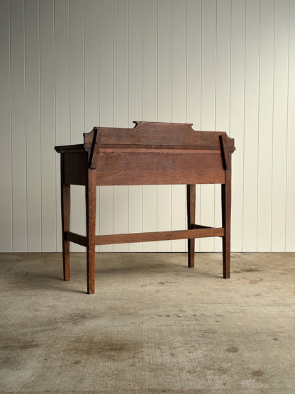 Antique Quarter Sawn Oak Console Table with Carved Gallery Back
