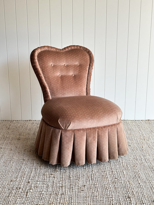 Vintage Blush Velvet Slipper Chair with Pleated Skirt