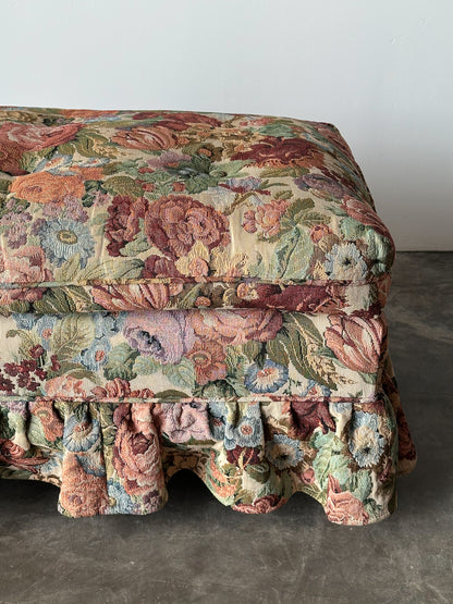 Floral Jacquard Tapestry Skirted Tufted Ottoman, 1980s