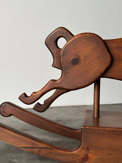 Handcrafted Mid-Century Sculptural Pine Rocking Horse