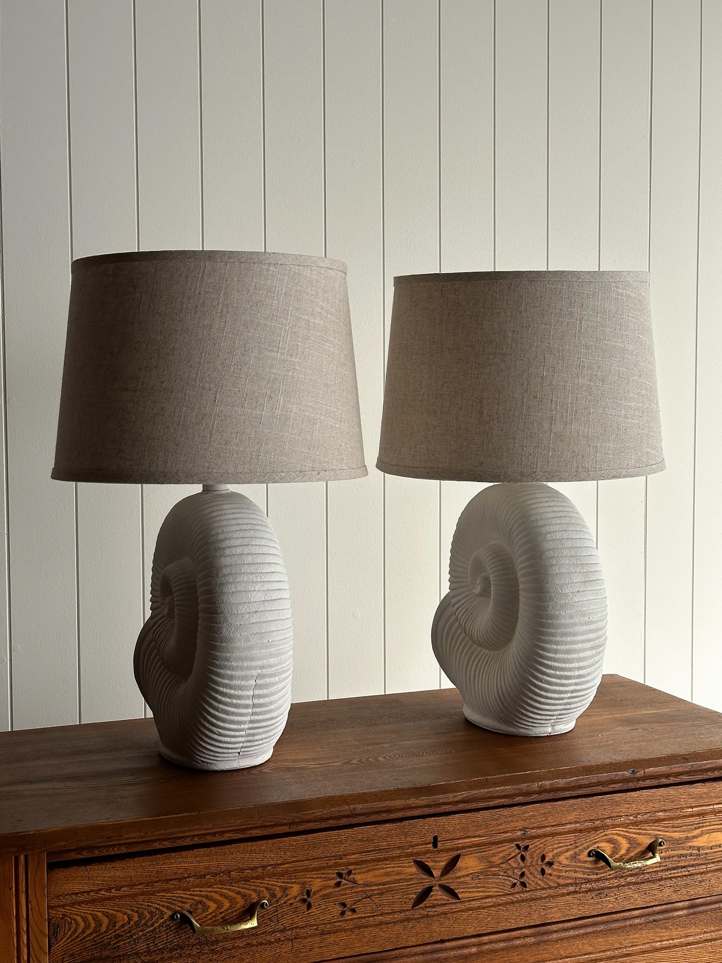 Vintage Postmodern Plaster Seashell Table Lamps, Pair