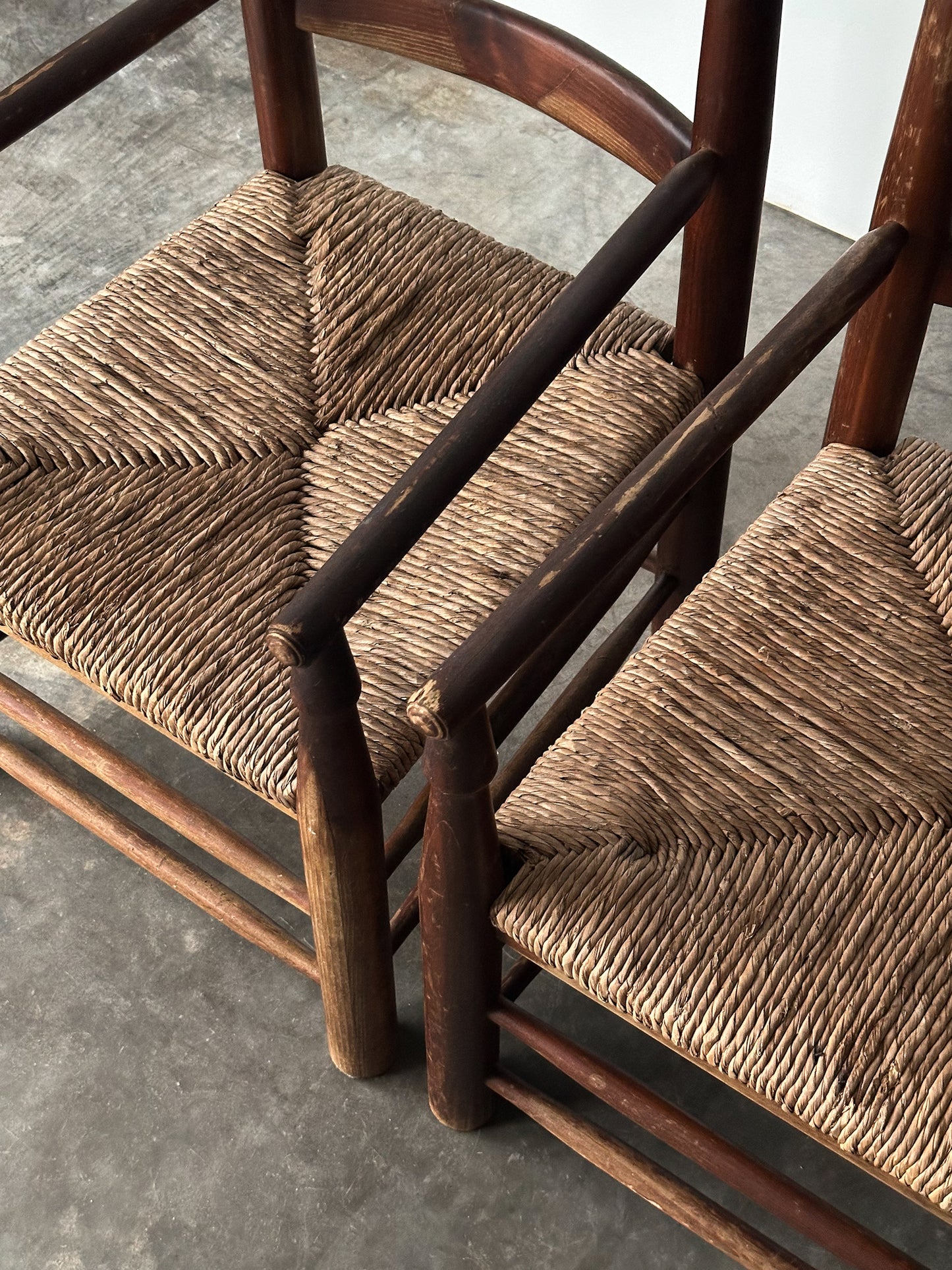 Rustic Pine Hearth Armchairs, France, Mid-20th Century, Set of Four