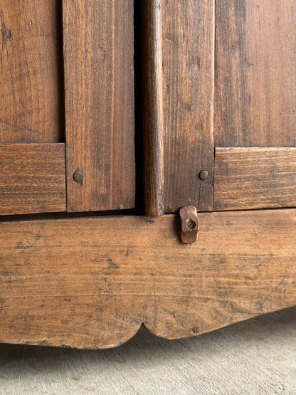 Antique Pine Cupboard Cabinet With Carved Crest