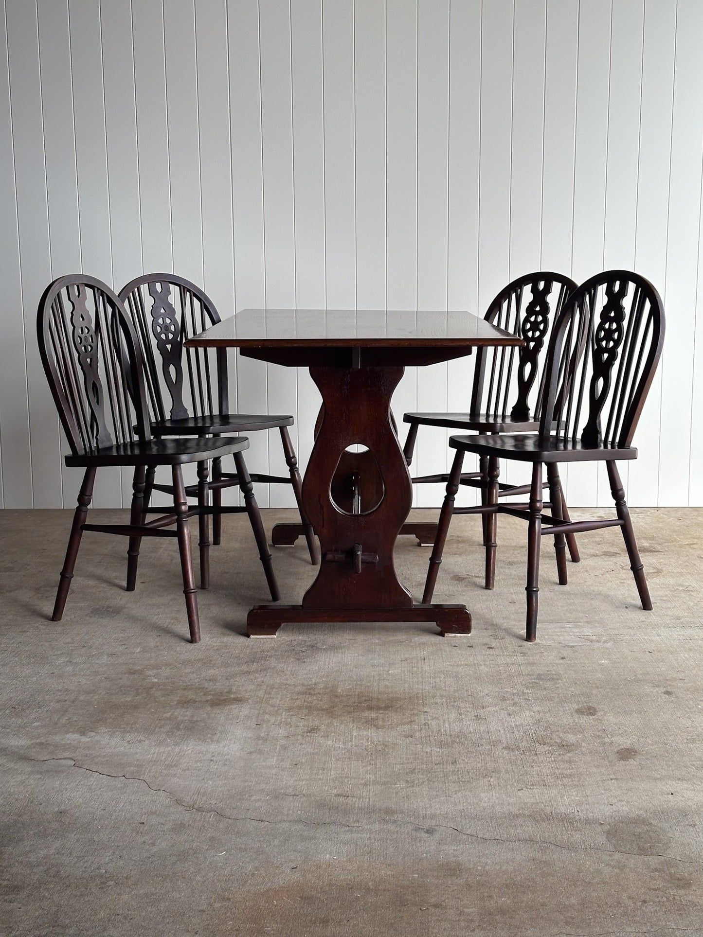 Antique English Country Oak Trestle Dining Table
