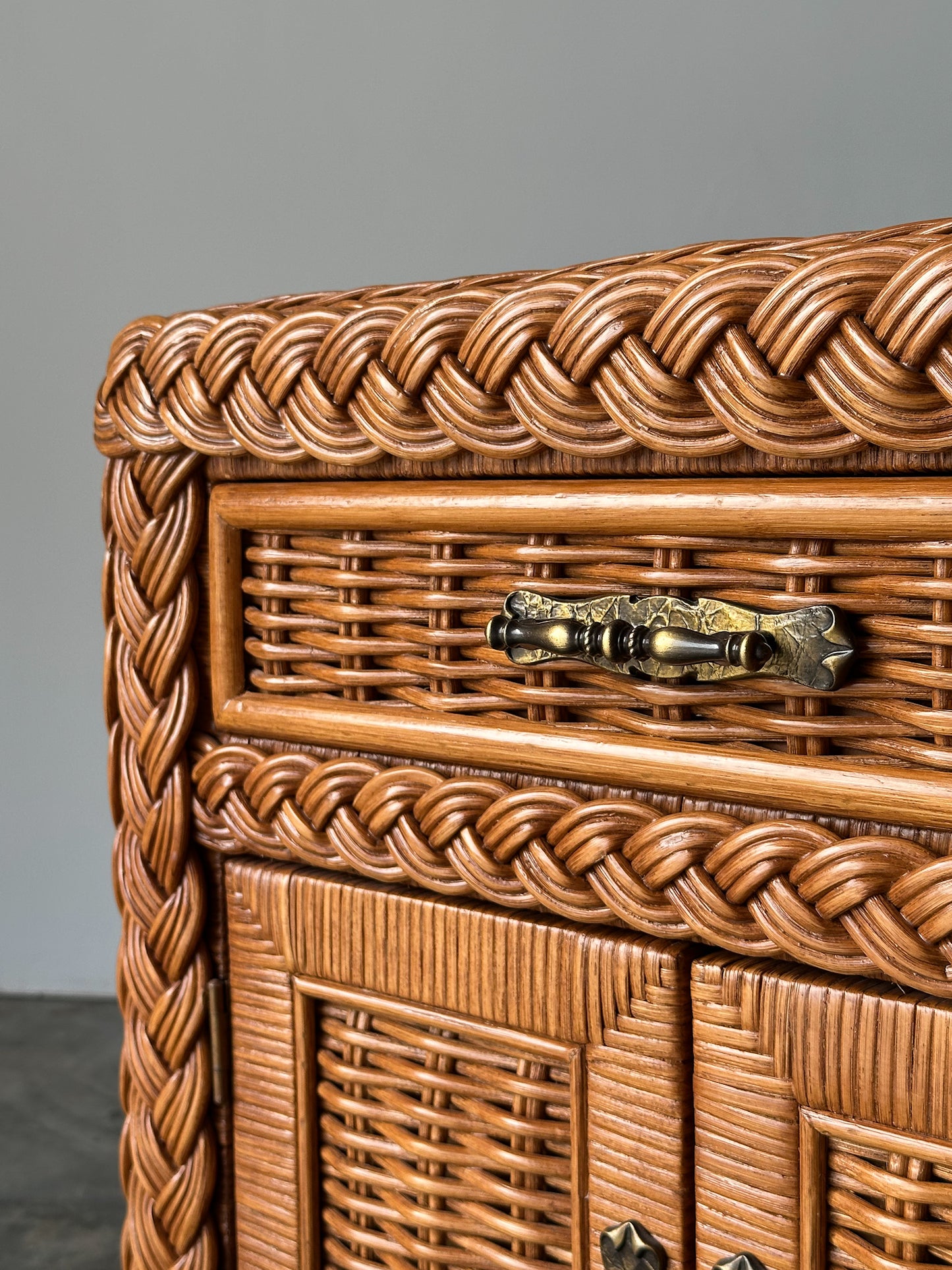 Vintage Woven Wicker Nightstand